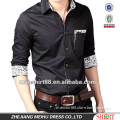 new Black Elegant style pure Cotton Men casual shirt with Printed cuff and pocket with S,M,L,XL,XXL
